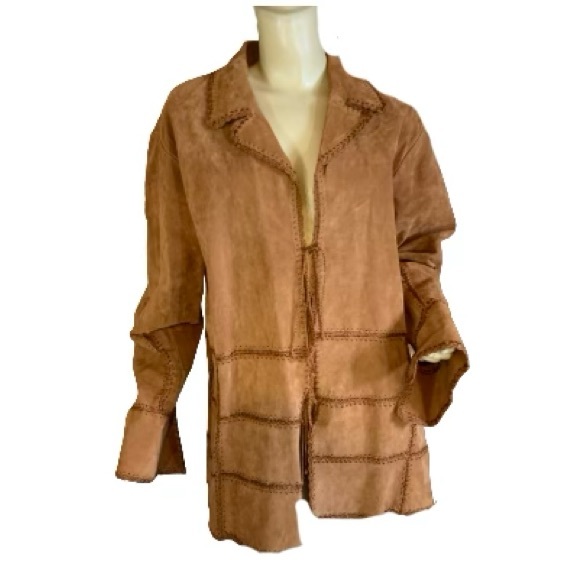 VINTAGE Y2K OUTBROOK WOMAN BROWN.SUEDE STITCHED JACKET (2X) - Picture 2 of 13